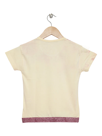 Pampolina Girls Printed Round Neck Top- Off-White