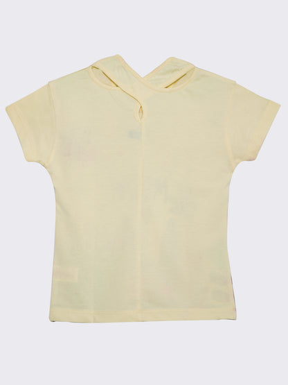 Pampolina Girls  Half Sleeve Cat Printed Top-Off White