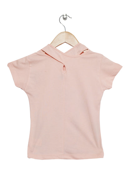 Pampolina   Girls  Half Sleeve Cat Printed Top-Peach