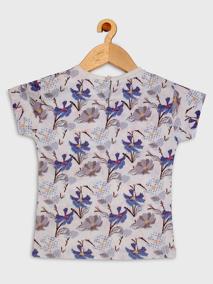 Pampolina  Girls All Over Floral Printed Round Neck Top- White
