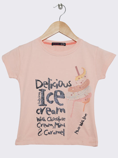 Pampolina Girls Ice Cream Printed Top - Peach