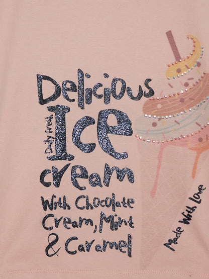 Pampolina Girls Ice Cream Printed Top - Peach