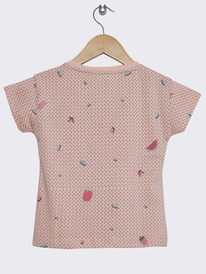 Pampolina Girls Half Sleeve Printed Top-Peach