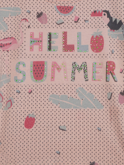 Pampolina Girls Half Sleeve Printed Top-Peach