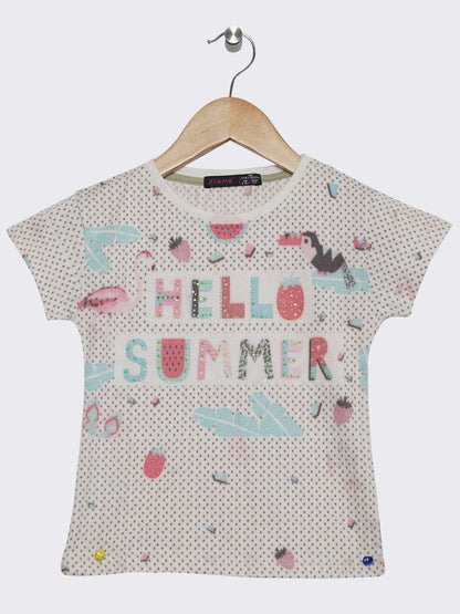 Pampolina Girls Half Sleeve Printed Top-White