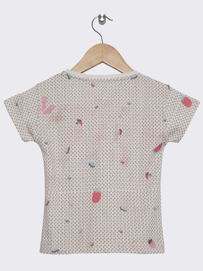 Pampolina Girls Half Sleeve Printed Top-White