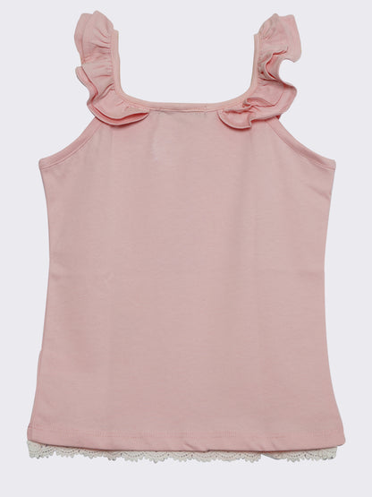 Pampolina Girls Printed Top With Colf Shoulder-Peach