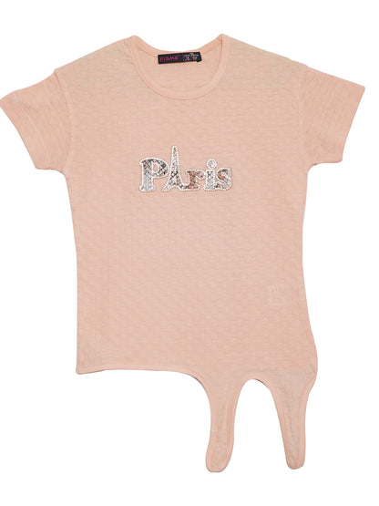 Pampolina Girls Printed Round Neck Styles Top-Peach