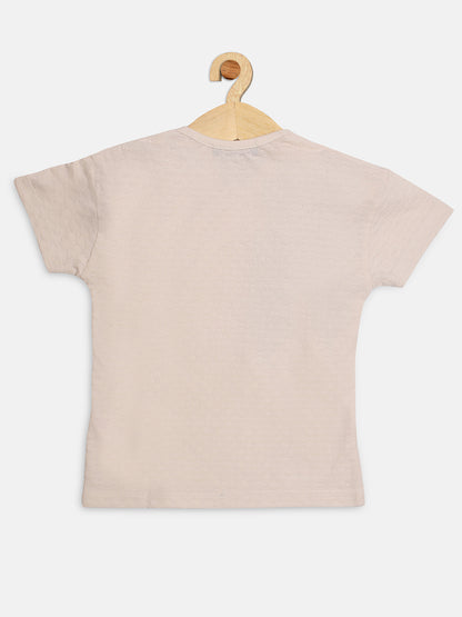 Pampolina Girls Floral Printed Round Neck Top-Oat Melange