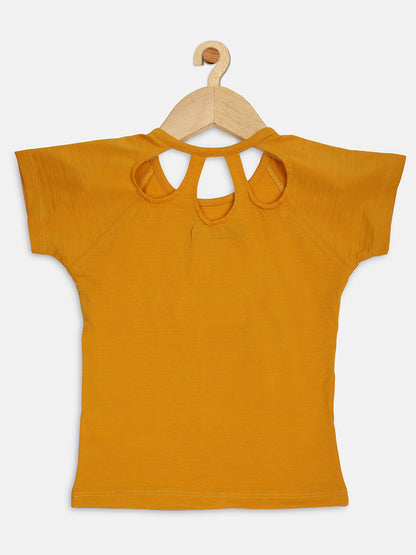 Pampolina Girls Printed Back Cut Printed Top-Mustard