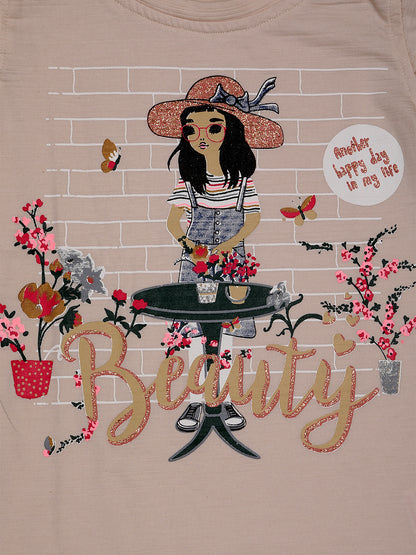 Pampolina Girls Girl Printed Puffed Shoulder Top-Offwhite