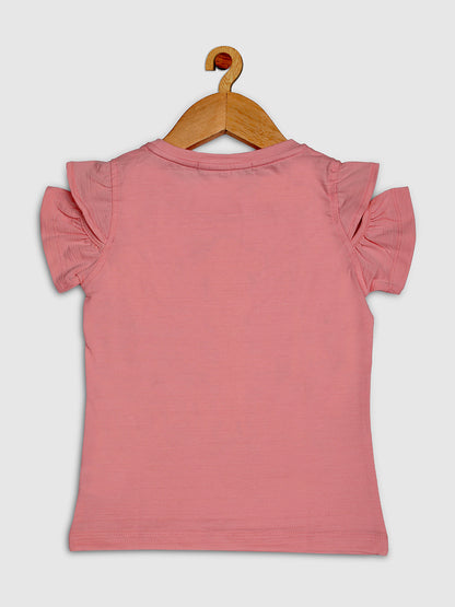 Pampolina Girls Girl Printed Puffed Shoulder Top-Pink