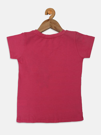 Ziama Girls Stylish Sequence Embroidery Printed Top-Pink