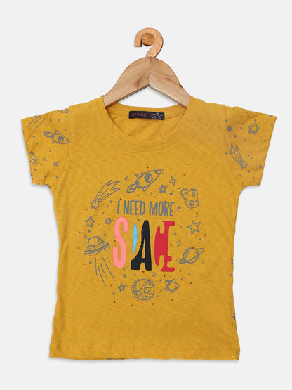 Ziama Girls Stylish Printed Top- Mustard