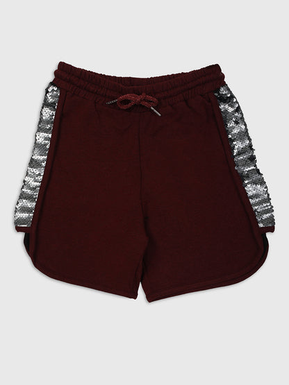 Ziama Girls Stylish Side Sequin Shorts-Wine