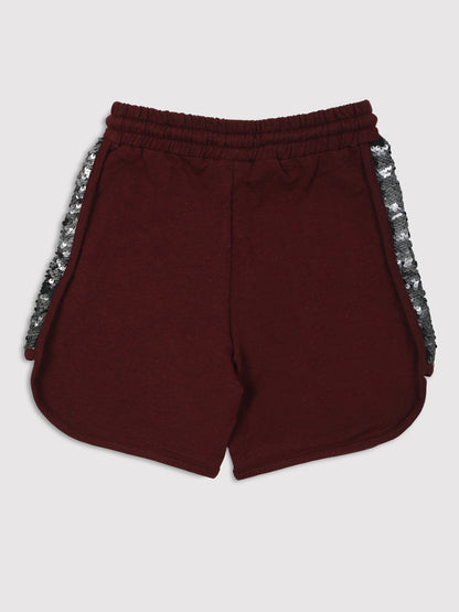 Ziama Girls Stylish Side Sequin Shorts-Wine
