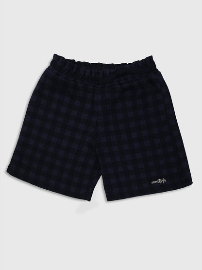 Ziama Girls Stylish Check Printed Shorts-Navy