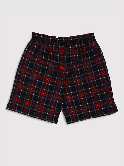 Ziama Girls Stylish Check Printed Shorts-Red