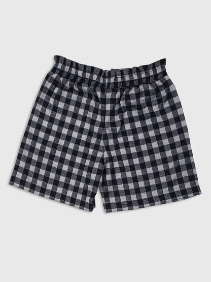 Ziama Girls Stylish Check Printed Shorts-Black