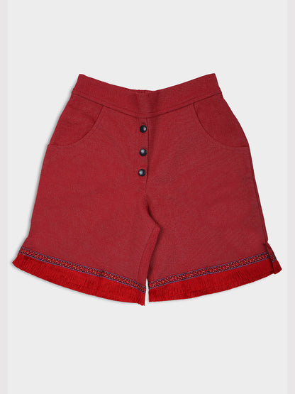 Ziama Girls Stylish Solid Shorts-Red