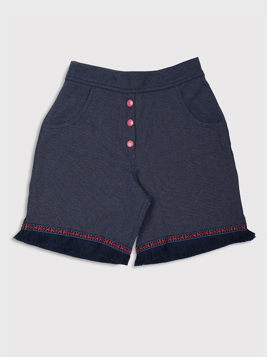 Ziama Girls Stylish Solid Shorts-Denim