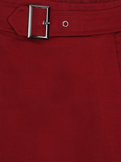 Pampolina Girls Solid Skirt With Belt - Wine