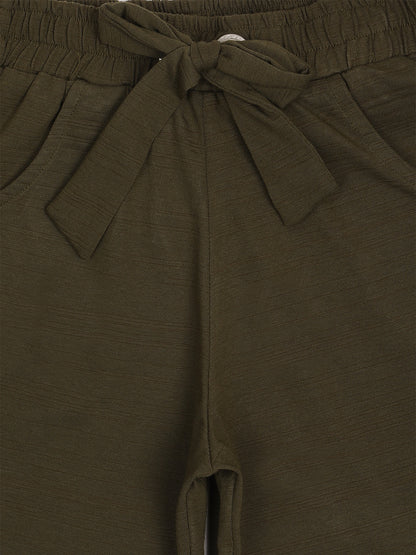 Pampolina Girls Solid Shorts With Drawsting -Olive