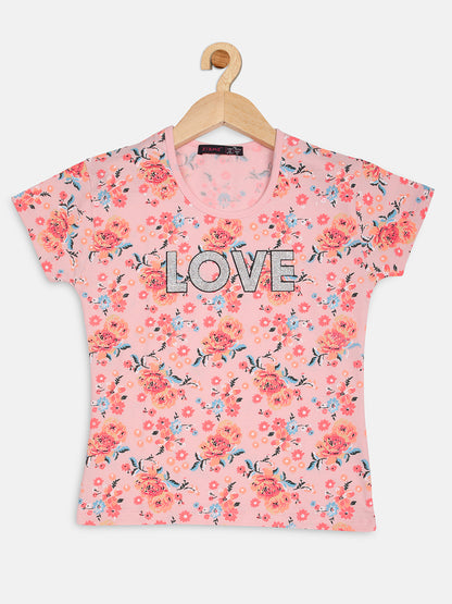 Pampolina  Girls Allover Floral Printed Tops-Pink