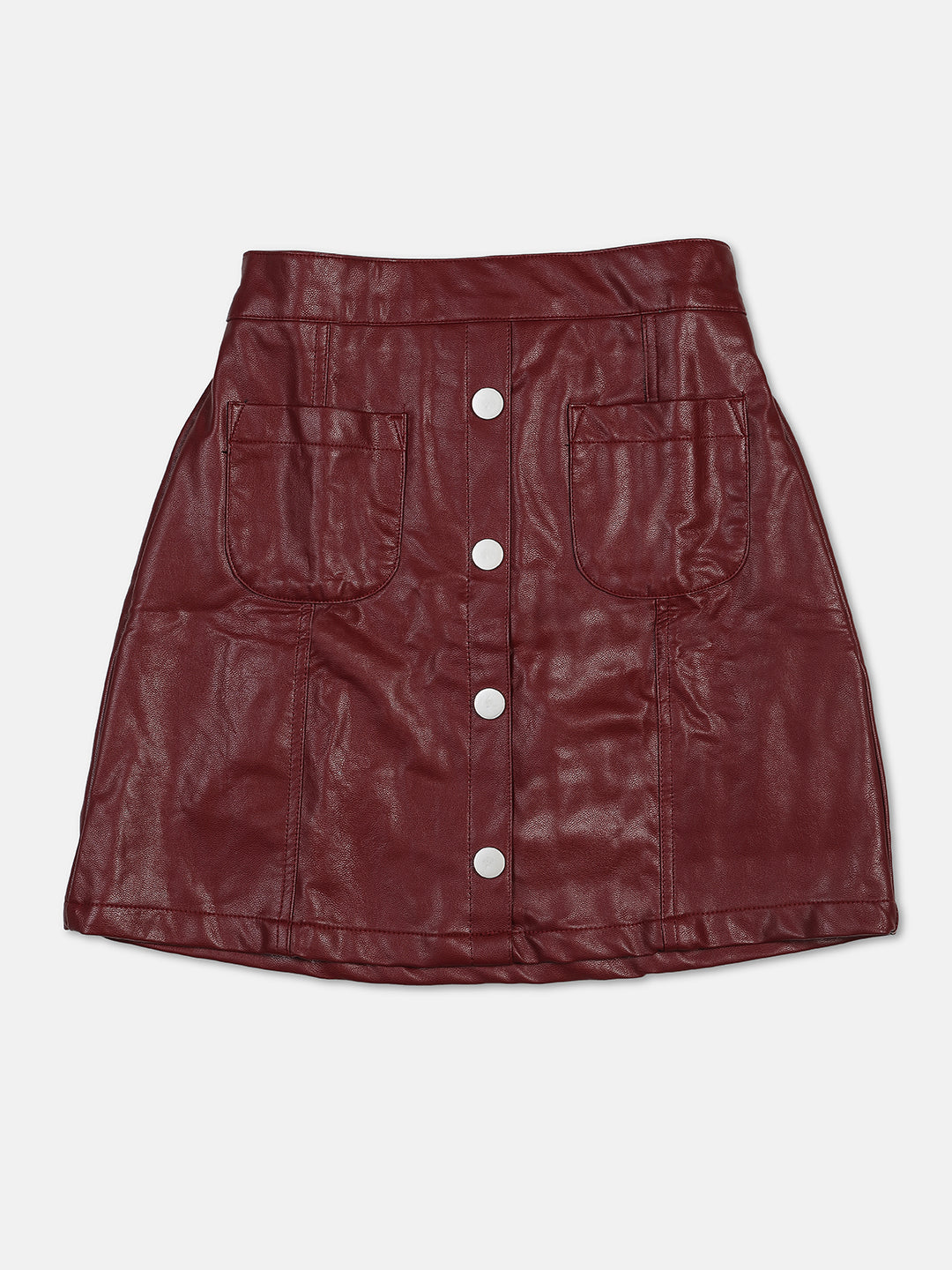 Nins Moda Girls Solid Skirt- Mahroon