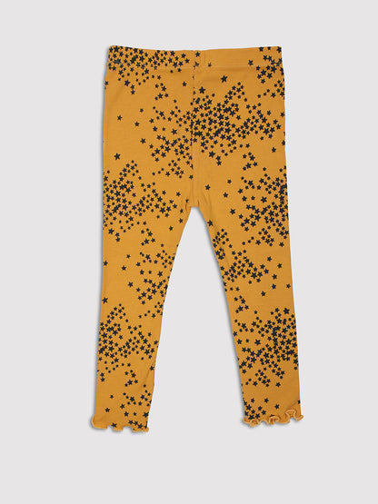 Nins Moda Girls Star Printed Capri-Mustard
