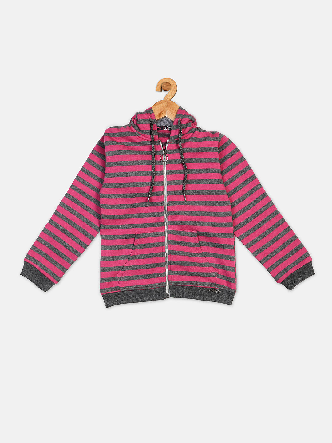 Pampolina Girls Striped Full Sleeve With Hoddie & Zipper  Sweatshirt-Rani