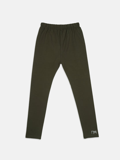 Nins Moda Full Length Solid Leggings - Olive Green