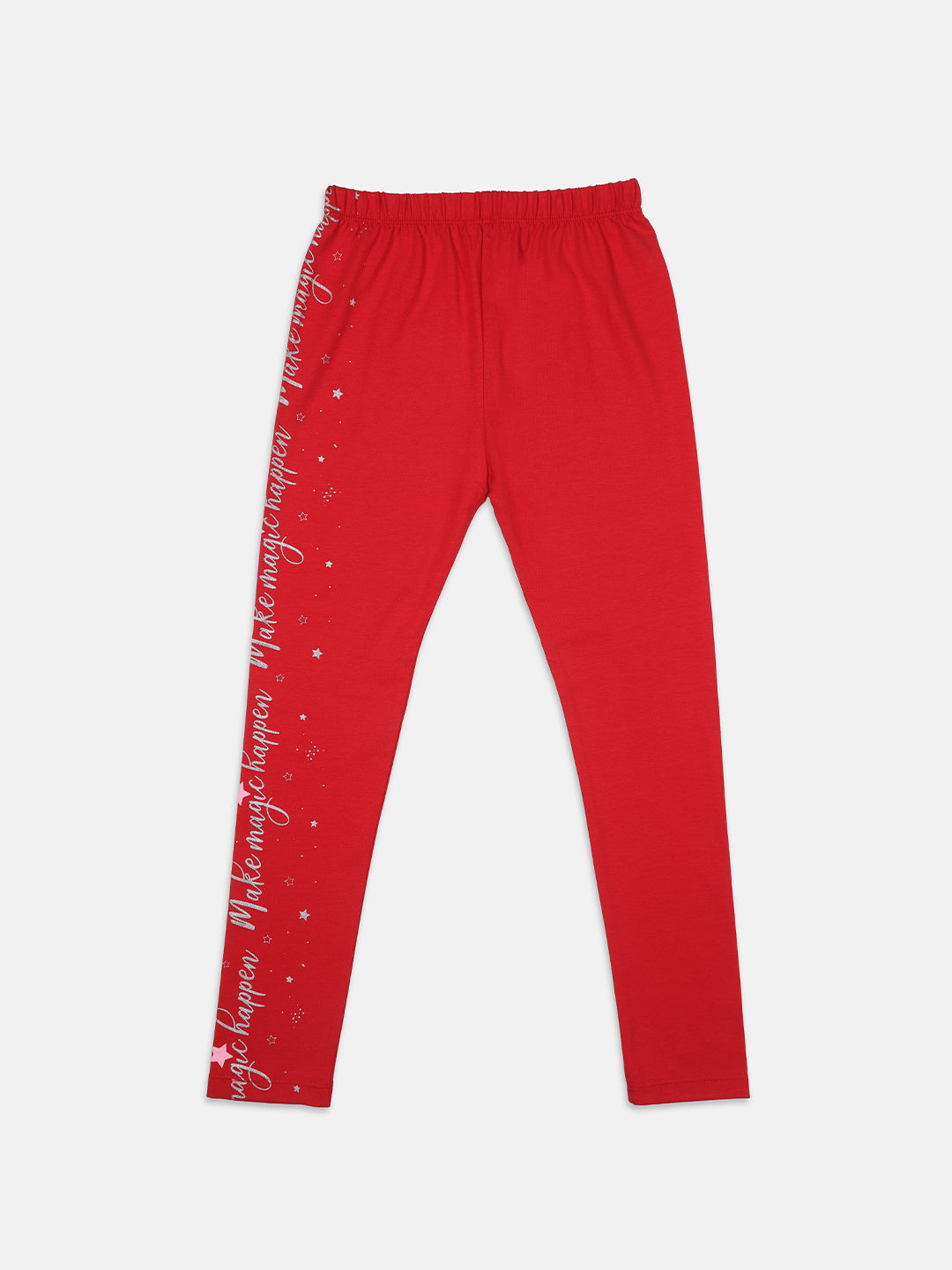 Nins Moda Full Length Side Text Print Leggings - Red