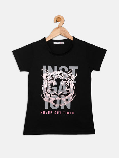 Nins Moda Half Sleeves Instigation Printed Top - Black