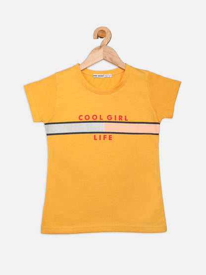 Nins Moda Half Sleeves Cool Girl Print Detailing Top - Yellow