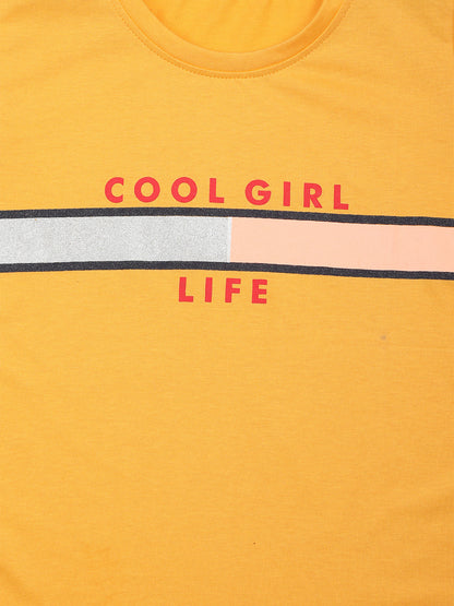 Nins Moda Half Sleeves Cool Girl Print Detailing Top - Yellow