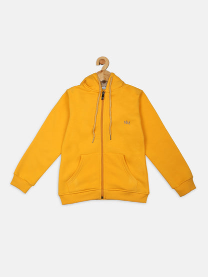 Pampolina Girls Solid Sweatshirt with Hoddie and Zip-MUSTARD